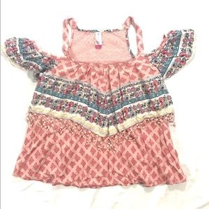 Boho Cold Shoulder Floral Blouse 100% Rayon